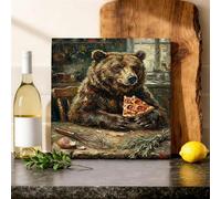 Tela artistica da parete con orso, rustica, fantasiosa, con frusta per pizza, nessuno marrone, decorazione artistica da appendere per sala da pranzo, bagno, ristorante, camera da letto, 30,5 x 30,5 cm
