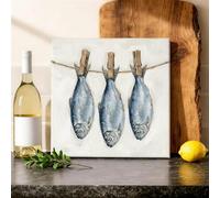 Tela artistica da parete con pesci, rustica, rustica, con corda N/a blu da appendere alla parete, poster da appendere alla parete, stampe artistiche per sala da pranzo, bagno, ristorante, camera da