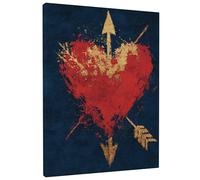 Tela artistica da parete con punta di freccia a forma di cuore, decorazione astratta in oro rosso, decorazione romantica da parete per soggiorno, camera da letto, ufficio, tela avvolta 30,5 x 40,6 cm