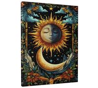 Tela artistica da parete con sole e luna celesti, opera d'arte cosmica blu dorato, decorazione mistica estetica per casa, soggiorno, camera da letto, spazio di meditazione, senza cornice, 40,6 x 50,8