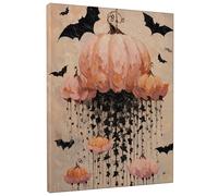 Tela artistica da parete con zucca e pipistrello di Halloween, decorazione autunnale nera pesca, arte estetica spettrale per soggiorno, camera da letto, sala da pranzo, tela avvolta 40,6 x 50,8 cm