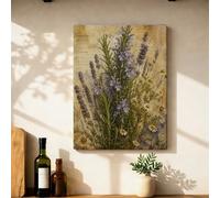 Tela artistica da parete in stile vintage, rustico, con crisantemo, rosmarino, viola primaverile, decorazione da appendere per casa, camera da letto, soggiorno, ristorante, sala da pranzo, 30,5 x 40,6