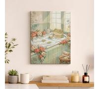 Tela artistica da parete per bagno anfibio, stampa floreale verde anfibia, decorazione astratta primaverile per bagno, soggiorno, camera da letto, spa, tela avvolta 30,5 x 40,6 cm