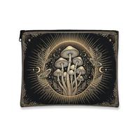 Tela con cerniera a forma di funghi, in stile bohémien, con stelle, luna, senza oro, con cerniera, mini borsa per il trucco per viaggi, bagno, organizer e borsa, Oro, 7x9 Inch, Bohemian