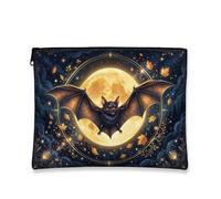 Tela con cerniera, fantasiosa luna stagionale foglie di Halloween nero portatile con cerniera piccola borsa per la cura della pelle per viaggi, bagno, organizer per cosmetici e borsa, nero, 7x9 Inch