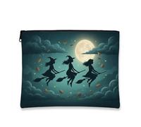 Tela con cerniera, fantasiosa scopa fantasiosa con luna, Halloween, color foglia di tè, portatile, con cerniera, borsa da viaggio per viaggi, toeletta, bagno, borsa da viaggio e uso quotidiano, Verde