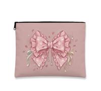 Tela con fiocco con cerniera, fantasiosi nastri con petali carini nessuno pesca portatile con cerniera borsa per trucco per donne per viaggi, toeletta, bagno, borsa e uso quotidiano 22,9 x 16,5 cm