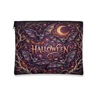 Tela con pipistrello con cerniera, fantasiosa luna gotica rami di Halloween viola con cerniera piccola borsa per la cura della pelle per viaggi, borsa, bagno, toeletta e conservazione quotidiana