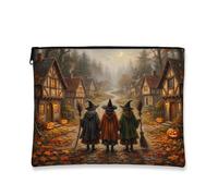 Tela da strega con cerniera, fantasiosa casa rustica di zucche di Halloween, in tela arancione con cerniera, mini borsa per il trucco per viaggi, toeletta e organizer per borse, Arancione, 7x9 Inch