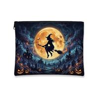 Tela da strega con cerniera, fantasiosa zucca gotica lunare, per Halloween, nera, portatile, con cerniera, piccola borsa per la cura della pelle per viaggi, toeletta e organizer per borse, nero, 7x9