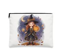 Tela da strega con cerniera, fantasiosa zucche festive, stelle, Halloween, nera, portatile, con cerniera, piccola borsa per il trucco per viaggi, borsa, bagno, toeletta e conservazione quotidiana