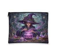 Tela da strega con cerniera, fantasiosi fiori di pozione fantasiosi, tela viola con cerniera, borsa per il trucco per donne, per viaggi, bagno, toeletta, borsa e regali, Viola, 7x9 Inch, Fantasia