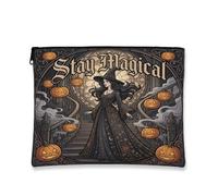 Tela da strega con cerniera, gotico vintage, zucche nebbia, Halloween, nera, portatile, con cerniera, borsa da viaggio per cosmetici, per viaggi, borsa, bagno, toeletta e conservazione quotidiana