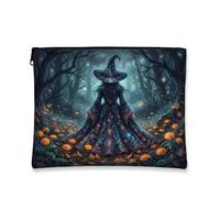 Tela da strega con cerniera, mantello fantasioso fantasioso della foresta di Halloween blu scuro tela con cerniera piccola borsa per la cura della pelle per viaggi, bagno, organizer e borsa da 17,8 x