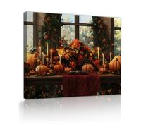 Tela del Ringraziamento Arte murale Dipinto floreale a zucca autunnale Poster accogliente della sala da pranzo Foto rustiche del raccolto autunnale Decorazione murale cucina Telaio interno 90x115cm
