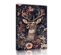 Tela di cervo Arte della parete Stampe floreali del bosco Rustico Fauna selvatica Opera d'arte Poster in stile Boho Pittura Murale della natura per la decor domestica della sala da pranzo 60x90cm