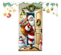 Tela di Natale per la fotografia, 213 x 91 cm, arazzo Santa e Cane - in tessuto, per foto di famiglia, compleanno, matrimonio, Capodanno, vacanze, inverno, porta