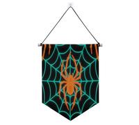 Tela di ragno luminosa turchese arancio decorazioni di Halloween banner in tessuto da appendere con asta telescopica bandierina, bandiera, bandiera, per interni ed esterni, festa