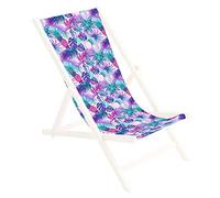 Tela di ricambio per sedia a sdraio 131x44 cm, per giardino, terrazza e piscina intercambiabile in tessuto 100% poliestere per sedia a sdraio pieghevole in legno, motivo Palme magenta-turchesi [119]