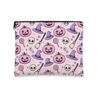 Tela di zucca con cerniera, fantasioso cappello da strega festivo teschio Halloween pesca tela con cerniera borsa da viaggio per viaggi, bagno, vanità, borsa per riporre borse e regali, Rosa, 7x9 Inch