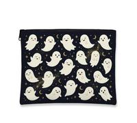 Tela fantasma con cerniera, fantasiosa e giocosa stella luna, Halloween, tela nera con cerniera, piccola borsa per la cura della pelle per viaggi, bagno, organizer per cosmetici e borsa, nero, 7x9
