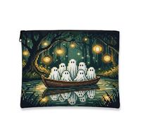 Tela fantasma con cerniera, fantasiosa lanterna giocosa barca Halloween tela verde con cerniera piccola borsa per il trucco per viaggi, toeletta, bagno, borsa portaoggetti e uso quotidiano, Verde, 7x9