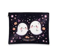 Tela fantasma con cerniera, fantasiosa zucca carina stella Halloween nero portatile con cerniera piccola borsa per il trucco per viaggi, bagno, vanità, borsa portaoggetti e regali, nero, 7x9 Inch
