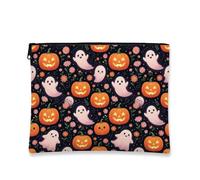 Tela fantasma con cerniera, fantasiosa zucca giocosa fiore Halloween arancione tela con cerniera mini borsa per il trucco per viaggi, bagno, vanità, borsa portaoggetti e regali, Arancione, 7x9 Inch