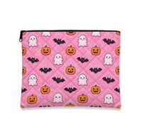 Tela fantasma con cerniera, fantasiosa zucca giocosa pipistrello Halloween pesca portatile con cerniera piccola borsa per il trucco per viaggi, bagno, vanità, borsa e regali, Rosa, 7x9 Inch