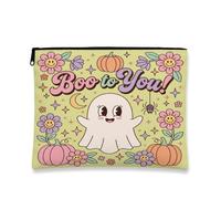 Tela fantasma con cerniera, fantasiosa zucche giocose fiori Halloween verde pastello portatile con cerniera mini borsa per il trucco per viaggi, bagno, organizer per cosmetici e borsa, Verde pastello