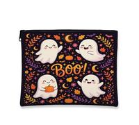 Tela fantasma con cerniera, simpatiche zucche lunari, Halloween, viola, con cerniera, borse per il trucco da donna, per viaggi, toeletta, bagno, borsa e uso quotidiano, Viola, 7x9 Inch, Giocoso