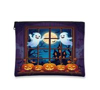 Tela fantasmi con cerniera, fantasiosa zucche festive, luna, Halloween, viola, portatile, con cerniera, piccola borsa per il trucco per viaggi, bagno, organizer e borsa, Viola, 7x9 Inch, Capriccioso