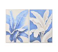 Tela Home ESPRIT Azzurro Bianco Fogli Tropicale 82,5 x 4,5 x 122,5 cm [2 Unit