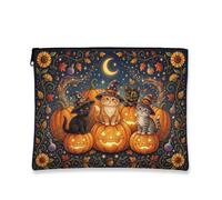 Tela per gatti con cerniera, fantasiosi cappelli da strega con zucche festive, per Halloween, arancione, portatile, con cerniera, mini borsa per il trucco per viaggi, borsa, bagno, toeletta e
