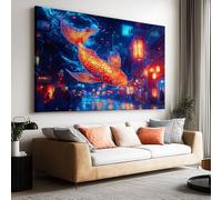 Tela Pittura 100x50cm senza cornice Poster Cinese Fantasia Città Koi opera d'arte Parete Foto per la Casa Soggiorno Camera Cucina Pittura su Tela Orizzontale Quadro Decor