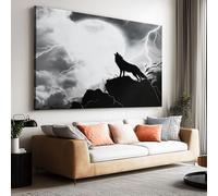 Tela Pittura 70x50cm senza cornice Poster Fantasia Lupo Luna Piena Urlando opera d'arte Parete Foto per la Casa Soggiorno Camera Cucina Pittura su Tela Orizzontale Quadro Decor