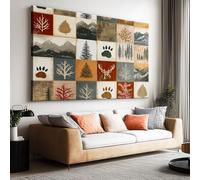 Tela Pittura 70x50cm senza Cornice Poster Vintage Foresta Pini Alce Patchwork opera d'arte Parete Arte Foto per la Casa Soggiorno Camera Da Letto Cucina Pittura su Tela Orizzontale Quadro Decor