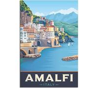 Tela Poster Italy Amalfi Town Coastal Cliffs Vintage Viaggio Poster Retro Wall Art Art Print Camera Decorazione Casa Decorazione Non incorniciato 30x45cm