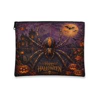 Tela ragno con cerniera, gotico spettrale zucche stregate casa stregata Halloween viola portatile con cerniera borse per il trucco per le donne per viaggi, bagno, vanità, borsa portaoggetti e regali