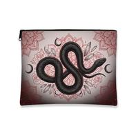 Tela serpente con cerniera, mandala floreale bohémien, nessuna tela nera con cerniera, piccola borsa per il trucco per viaggi, vanità, bagno e borsa organizer, nero, 7x9 Inch, Edgy