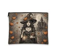 Tela strega con cerniera, lanterna gotica spettrale zucca arancione portatile con cerniera piccola borsa per la cura della pelle per viaggi, toeletta, bagno, borsa per riporre borse e uso quotidiano