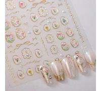 TELAIN 5D Relief Fiori Adesivi per Unghie, Tulipani e Cornici Geometriche, Decorazioni Autoadesive Dorate per Unghie Acriliche Fai-da-Te, 1 Foglio