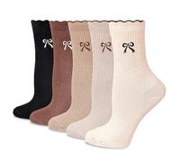 TELAIN Calzini da donna con volant, graziosi calzini con fiocco ricamato, misto cotone traspirante, confezione da 5, perfetti come idea regalo, multicolore, L