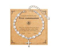 TELAIN Regali per la Prima Comunione per ragazze - Bracciale con perline a croce per ragazze, battesimo, confermazione, regali di cresima per adolescenti, nipote, figlia, nipote