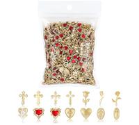 TELAIN Set di 128 ciondoli per nail art 3D dorati di alta qualità, con cuori, croci, rose e Vergine Maria, per nail art creativo