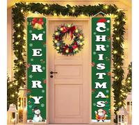 TELAIN Striscione Natalizio Verde, Banner In Tessuto Di Alta Qualità Con Babbo Natale E Pupazzo Di Neve, 180x30cm, Ideale Per Decorazioni Di Porte E All'Esterno