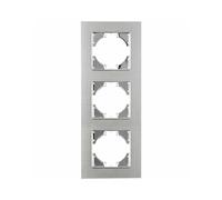 Telaio da incasso in alluminio color argento, 3 elementi orizzontali, ideale per impianti elettrici e decorativi.