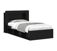 Telaio del letto con storage con testiera Nero 90 x 190 cm, Modern Wooden Bed Frame with Storage Drawers, Upholstered Headboard and Slat Support, Easy Assembly, Space-Saving for Small Bedrooms