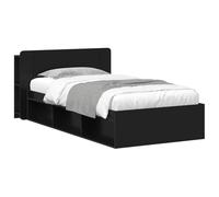 Telaio del Letto con Storage e Testiera Nero 75x190 cm, Bed Frame with Underbed Drawers and Headboard for Small Bedroom, Engineered Wood Platform Base with Slatted Support, No Needed, Easy Assembly