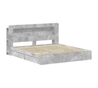 Telaio del letto con storage Grigio Cemento 200 x 200 cm, Modern Bed Frame with Underbed Drawers, Engineered Wood Platform with Headboard, Fixed Slat Support, Space-Saving Assembly, Grey Cement